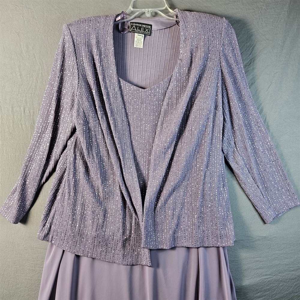 Alex Evenings Womens Petite 18WP Lavender Pleated Sparkle Dress & Jacket Set
